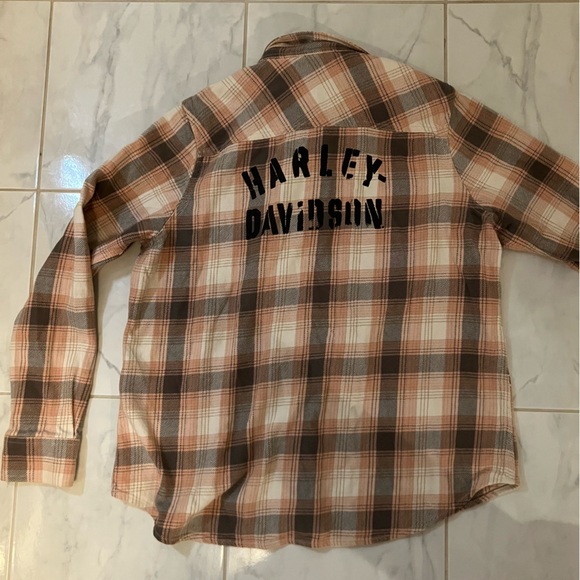Harley-Davidson Tops - Harley-Davidson ponk Tan and Brown Plaid Shirt / jacket / shacket!